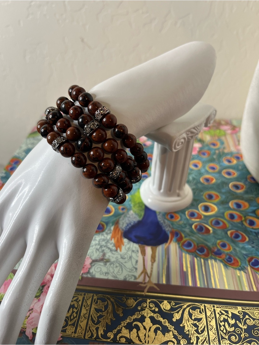 ✨ Natural Mahogany Obsidian 4-Piece Bracelet Stack & Matching Earrings Set ✨ - Picture 3 of 10